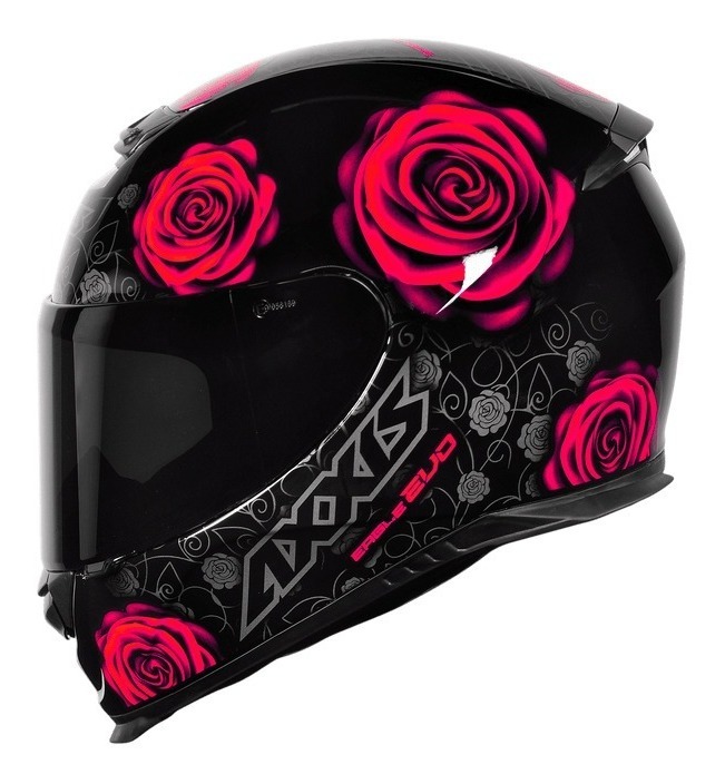  Capacete Axxis Feminino Eagle Flowers New Gloss Black Pink