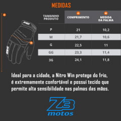 Luvas Motoqueiro X11 Nitro Win Tecido Preto